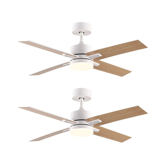 44 Inch Modern White Ceiling Fans with Smart Remote Control and LED Lights for Indoor and Outdoor Spaces (Set of 2)