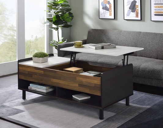 Axel Coffee Table with Lift Top, Marble, Walnut & Black Finish LV00828