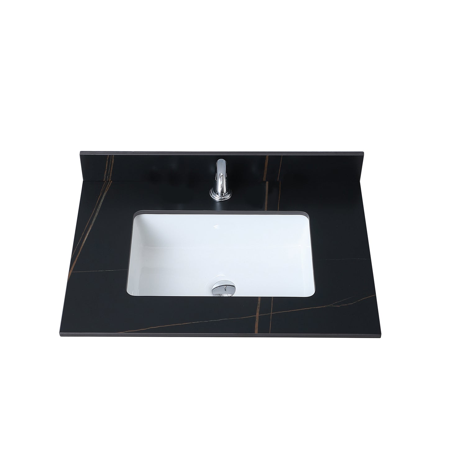 Montary 31inch sintered stone  bathroom vanity top  black gold color with undermount ceramic sink and single faucet hole with backsplash