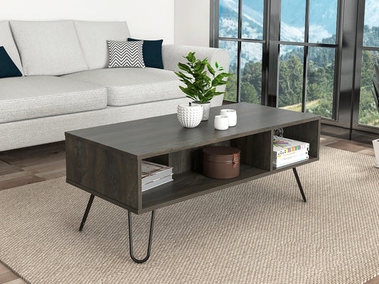 Modern Espresso Coffee Table with Dual Shelves, Chic Design