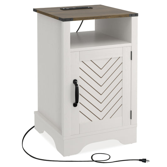 Wholesale Modern Accent Wood Tall White Night Stands Cabinet Side Tables Bedroom With Charging Station Living Room