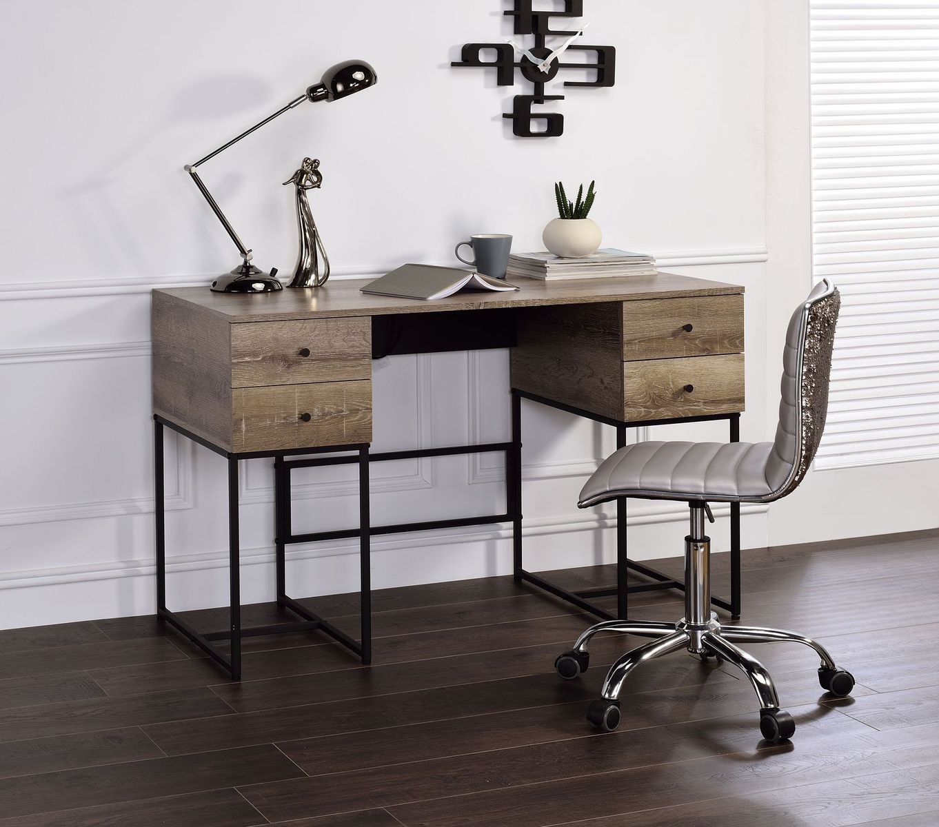 Rustic Oak & Black Desirre Writing Desk