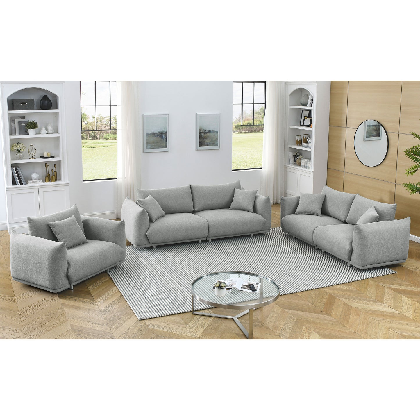 Modern 6-Seater Sofa Set with Solid Wood Frame and Metal Legs