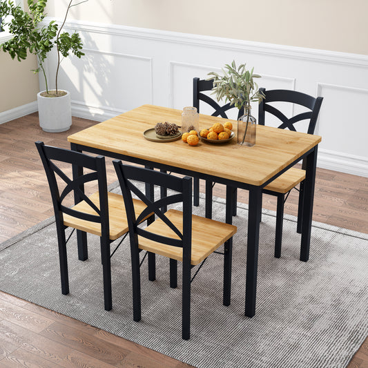 5-Piece Dining Table Set Home Kitchen Table and Chairs Industrial Wooden Dining Set with Metal Frame and 4 Chairs, Oak