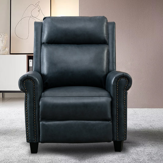 Luxurious Navy Genuine Leather Manual Recliner