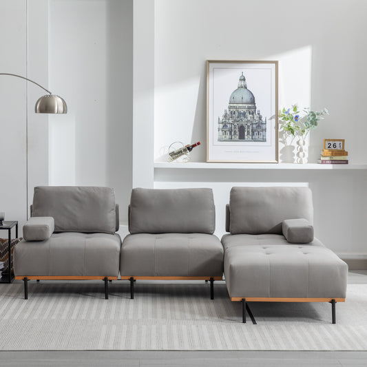 L-Shaped Sectional Sofa with Removable Ottoman in Grey Fabric