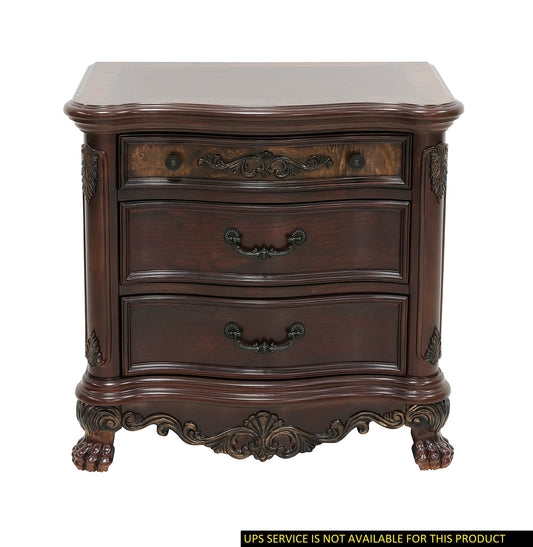 Elegant Style 1pc Nightstand of 3x Drawers Cherry Finish with Gold Tipping Traditional Formal Bedroom Furniture