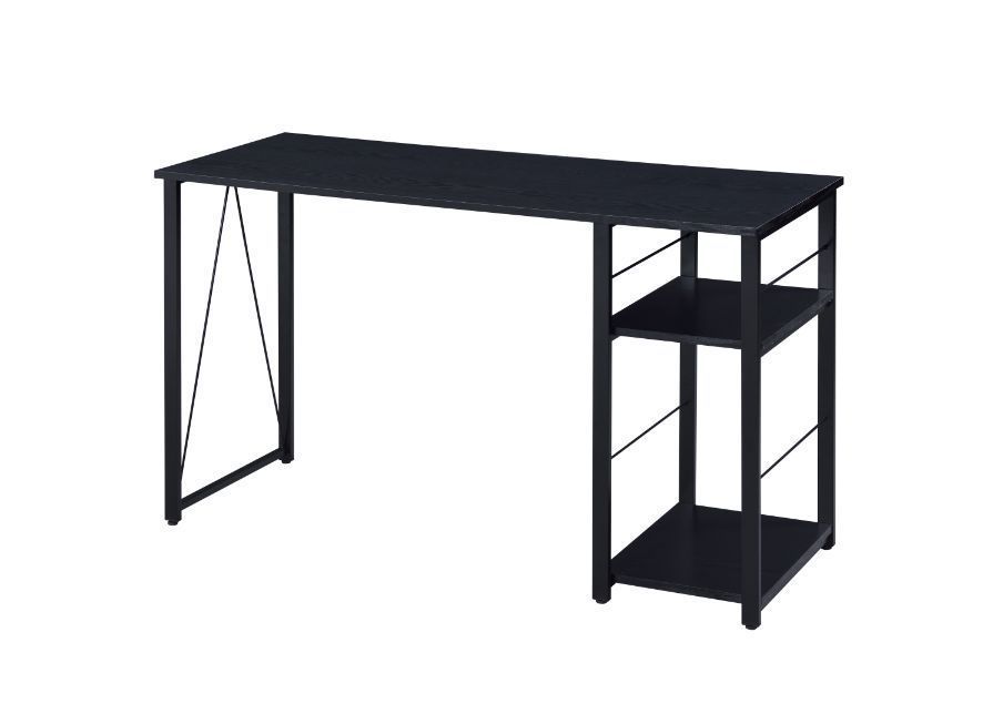 Industrial Style Writing Desk with Distressed Wood Shelves and Black Metal Frame