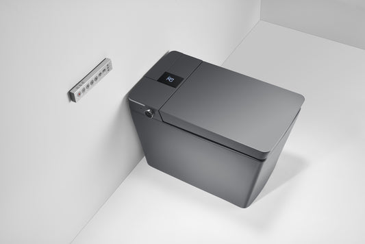 Multifunctional flat square smart toilet with automatic flush with remote control/foot sensor/night light/Matte Gray