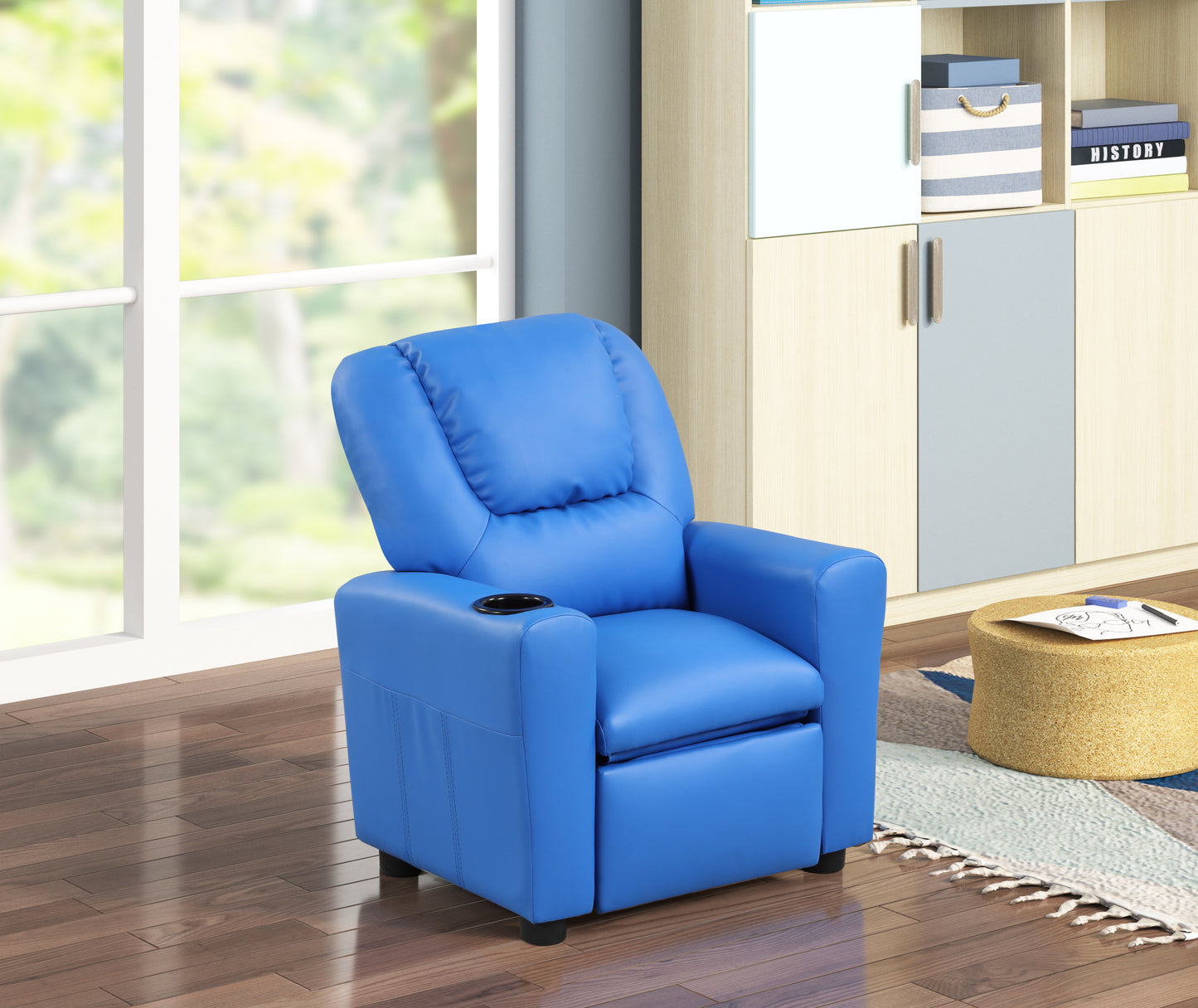 Blue Marisa PU Leather Kids Recliner Chair with Cupholder