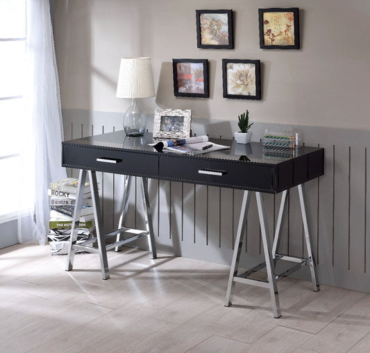 Contemporary Black Writing Desk with USB Port and Storage Drawers