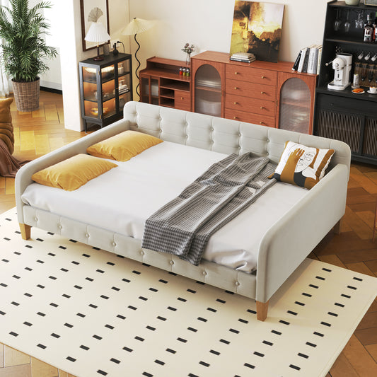 Full Size Upholstered Daybed with 4 Support Legs,White