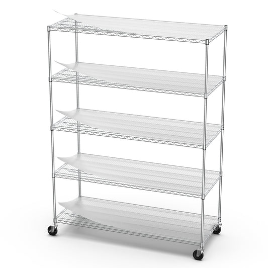 5 Tier 7500lbs Heavy Duty Adjustable Storage Rack Metal Shelf Wire Shelving Unit with Wheels & Shelf Liners - 82" H x 60" L x 24" D - Chrome