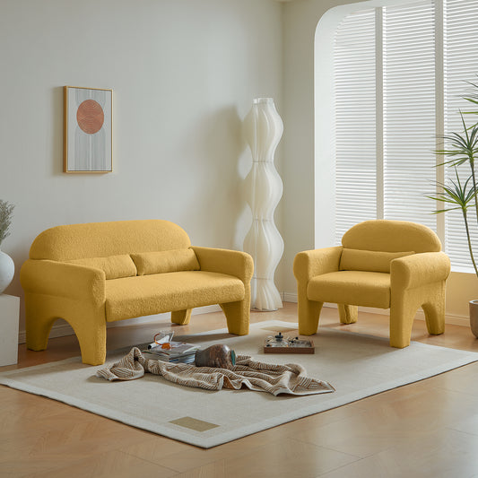 Modern Yellow 2-Piece Sofa Set with Loveseat and Accent Chair