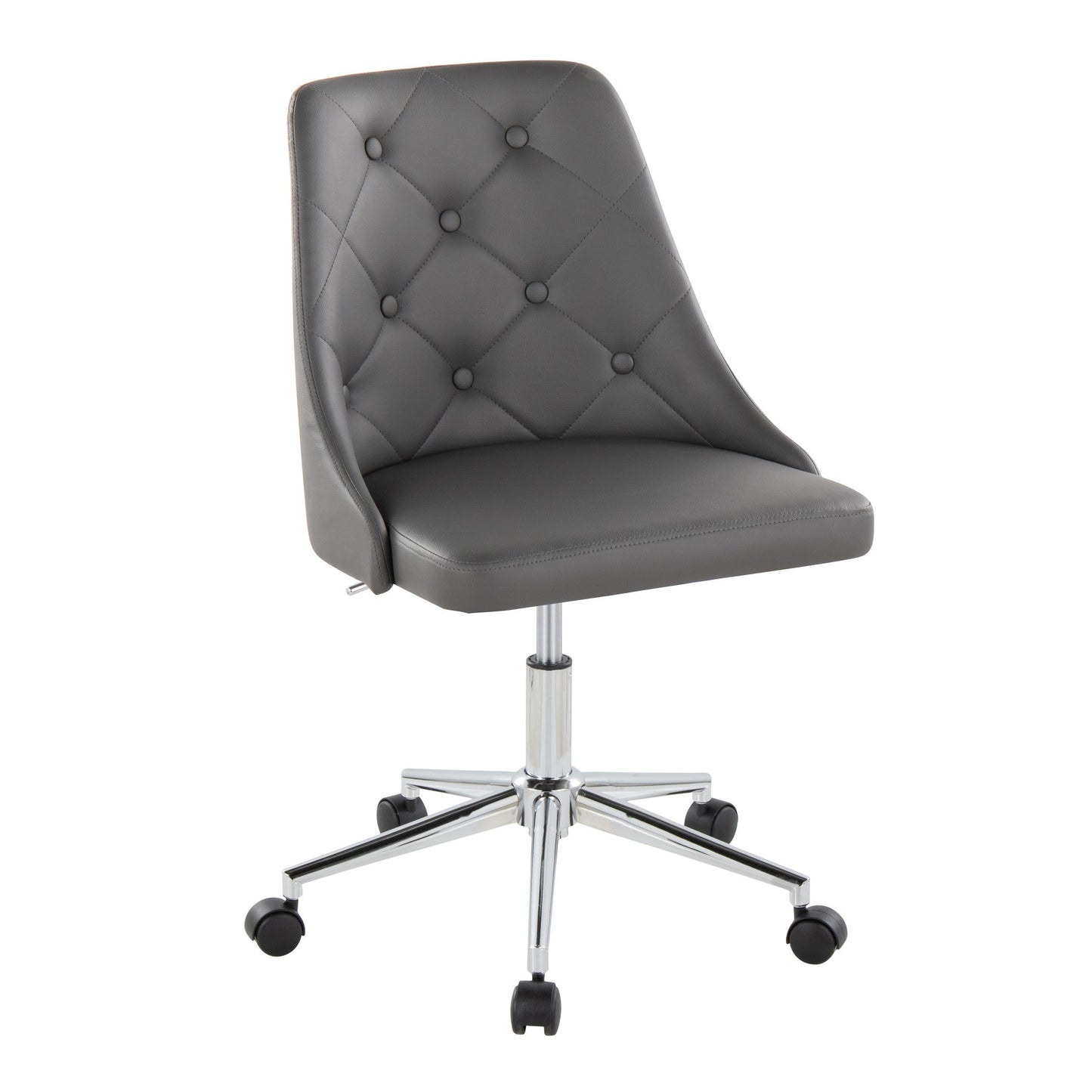 Marche Contemporary Swivel Task Chair with Casters in Chrome Metal and Grey Faux Leather by LumiSource