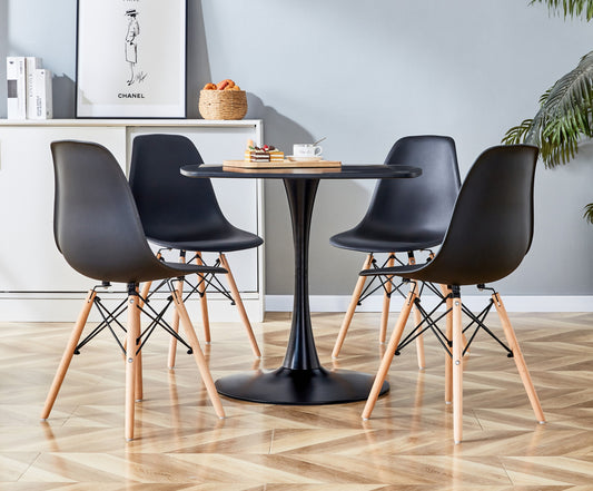 1+4,5pieces dining set,31.5"black Table metal leg Mid-century Dining Table for 4-6 people With Mdf Table Top, Pedestal Dining Table, End Table Leisure Coffee Table